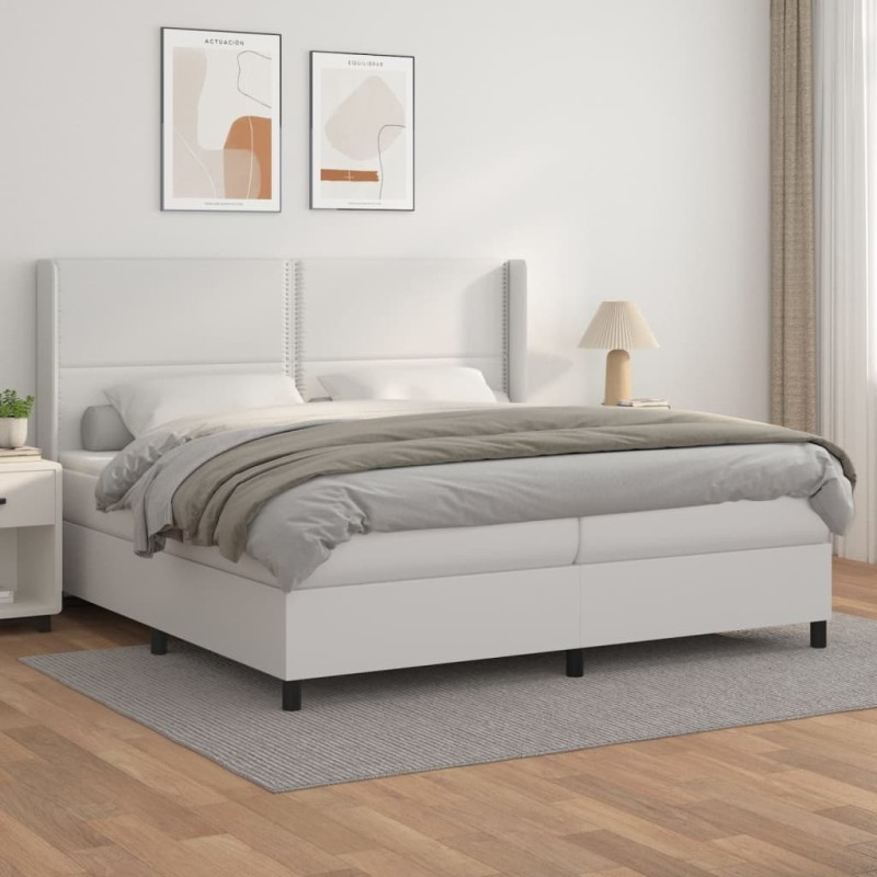 vidaXL Cama box spring con colchón cuero sintético blanco 200x200 cm vidaXL Cama box spring con colchón cuero sintético blanco 200x200 cm