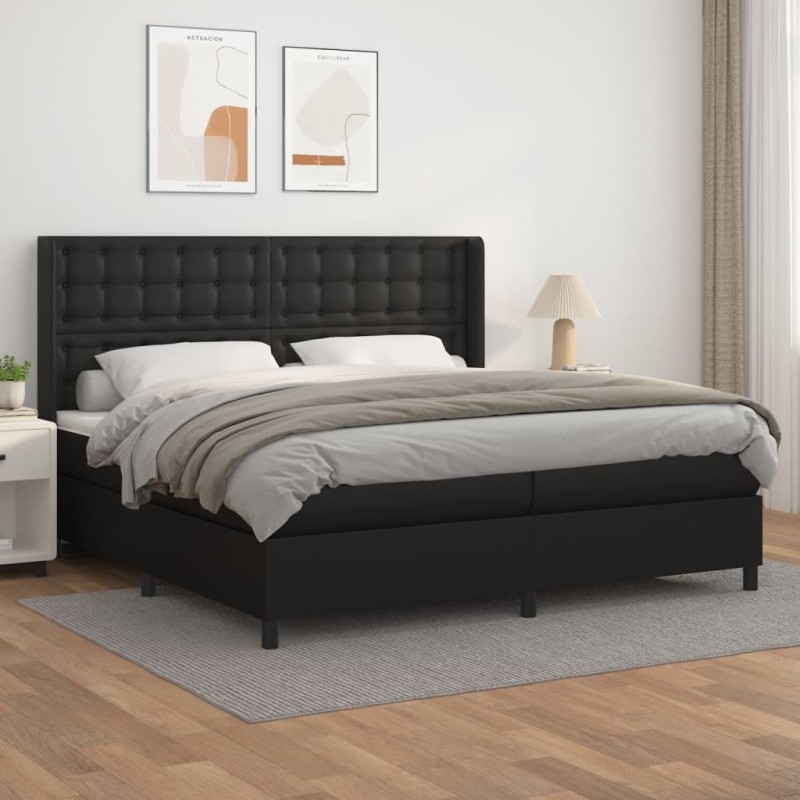vidaXL Cama box spring con colchón cuero sintético negro 200x200 cm vidaXL Cama box spring con colchón cuero sintético negro 200x200 cm