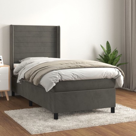 vidaXL Cama box spring con colchón terciopelo gris oscuro 90x200 cm