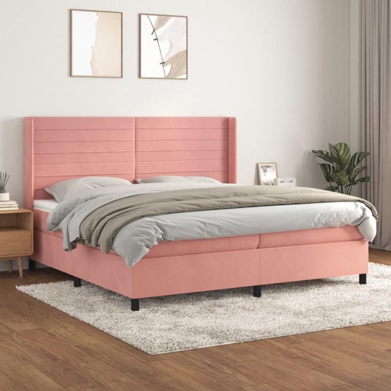 vidaXL Cama box spring con colchón terciopelo rosa 200x200 cm vidaXL Cama box spring con colchón terciopelo rosa 200x200 cm