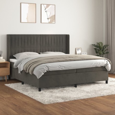 vidaXL Cama box spring con colchón terciopelo gris oscuro 200x200 cm
