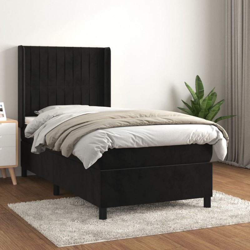 vidaXL Cama box spring con colchón terciopelo negro 100x200 cm vidaXL Cama box spring con colchón terciopelo negro 100x200 cm