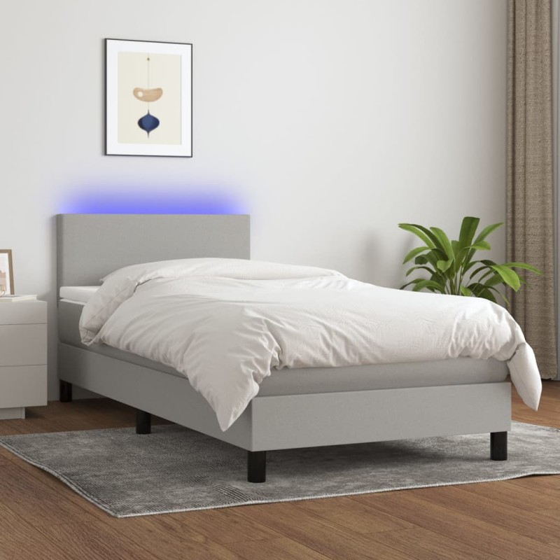 vidaXL Cama box spring con colchón tela y LED gris claro 100x200 cm vidaXL Cama box spring con colchón tela y LED gris claro 100x200 cm