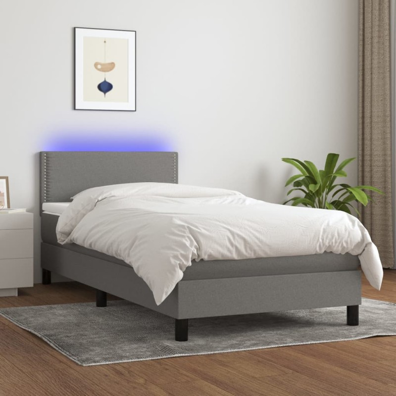 vidaXL Cama box spring colchón y luces LED tela gris oscuro 80x200 cm vidaXL Cama box spring colchón y luces LED tela gris oscuro 80x200 cm