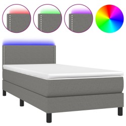 vidaXL Cama box spring colchón y luces LED tela gris oscuro 80x200 cm