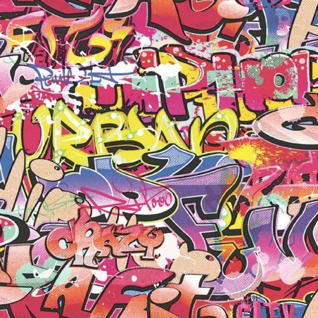 Noordwand Papel de pared Good Vibes Graffiti rosa y naranja