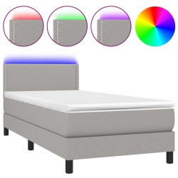 vidaXL Cama box spring colchón y luces LED tela gris claro 100x200 cm