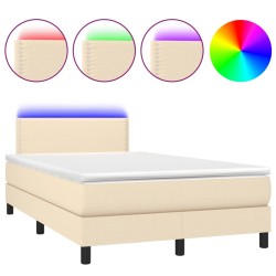 vidaXL Cama box spring con colchón y LED tela crema 120x200 cm