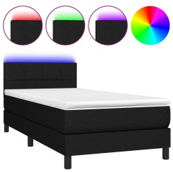vidaXL Cama box spring colchón y luces LED tela negro 100x200 cm