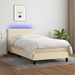 vidaXL Cama box spring colchón y luces LED tela crema 80x200 cm