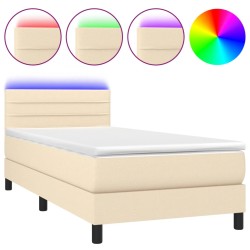vidaXL Cama box spring colchón y luces LED tela crema 80x200 cm