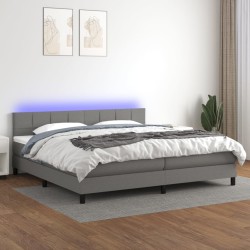 vidaXL Cama box spring colchón y luces LED tela gris claro 200x200 cm
