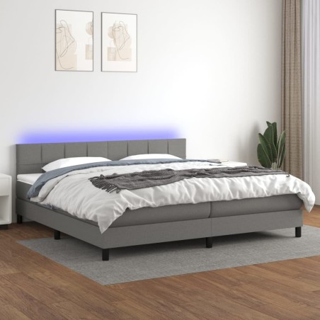 vidaXL Cama box spring colchón y luces LED tela gris claro 200x200 cm