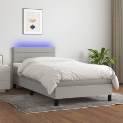 vidaXL Cama box spring colchón y luces LED tela gris claro 80x200 cm