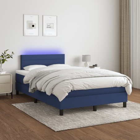 vidaXL Cama box spring con colchón y LED tela azul 120x200 cm