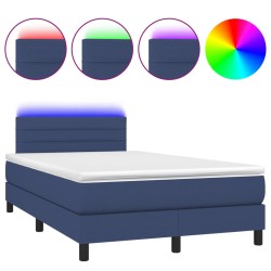 vidaXL Cama box spring con colchón y LED tela azul 120x200 cm