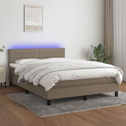 vidaXL Cama box spring colchón y luces LED tela gris taupe 140x190 cm