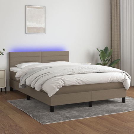 vidaXL Cama box spring colchón y luces LED tela gris taupe 140x190 cm