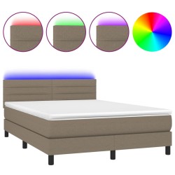 vidaXL Cama box spring colchón y luces LED tela gris taupe 140x190 cm