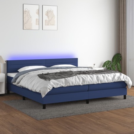 vidaXL Cama box spring colchón y luces LED tela azul 200x200 cm