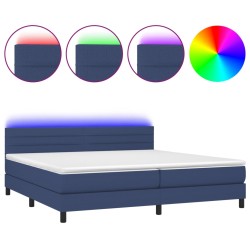 vidaXL Cama box spring colchón y luces LED tela azul 200x200 cm