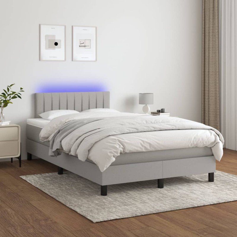 vidaXL Cama box spring con colchón tela y LED gris claro 120x200 cm vidaXL Cama box spring con colchón tela y LED gris claro 120x200 cm