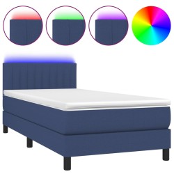 vidaXL Cama box spring colchón y luces LED tela azul 100x200 cm