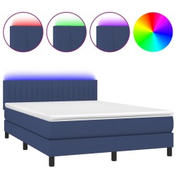 vidaXL Cama box spring colchón y luces LED tela azul 140x190 cm