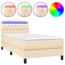 vidaXL Cama box spring colchón y luces LED tela color crema 90x190 cm