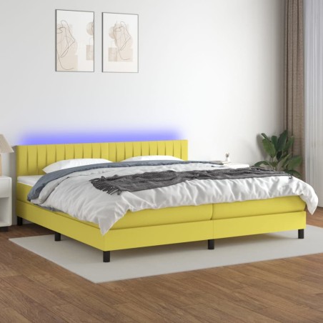 vidaXL Cama box spring colchón y luces LED tela verde 200x200 cm