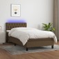 vidaXL Cama box spring colchón luces LED tela marrón oscuro 100x200cm vidaXL Cama box spring colchón luces LED tela marrón oscuro 100x200cm