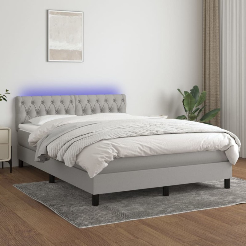 vidaXL Cama box spring colchón y luces LED tela gris claro 140x200 cm vidaXL Cama box spring colchón y luces LED tela gris claro 140x200 cm