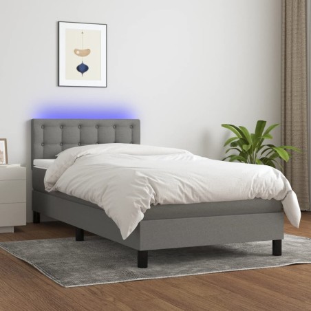 vidaXL Cama box spring colchón y luces LED tela gris oscuro 80x200 cm