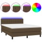 vidaXL Cama box spring colchón luces LED tela marrón oscuro 140x190 cm vidaXL Cama box spring colchón luces LED tela marrón oscuro 140x190 cm