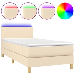 vidaXL Cama box spring colchón y luces LED tela crema 80x200 cm