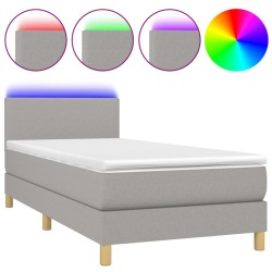 vidaXL Cama box spring colchón y luces LED tela gris claro 80x200 cm