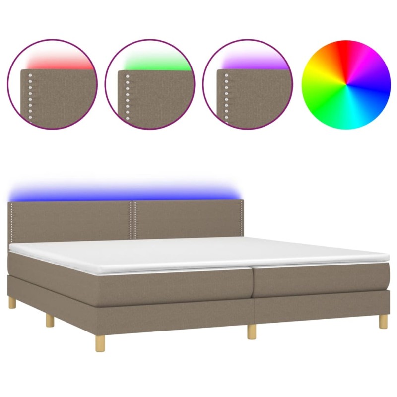 vidaXL Cama box spring con colchón LED tela gris taupe 200x200 cm vidaXL Cama box spring con colchón LED tela gris taupe 200x200 cm