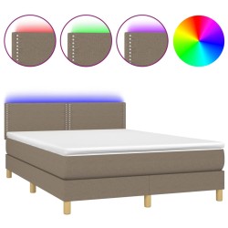 vidaXL Cama box spring colchón y luces LED tela gris taupe 140x190 cm