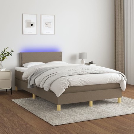 vidaXL Cama box spring con colchón y LED tela gris taupe 120x200 cm