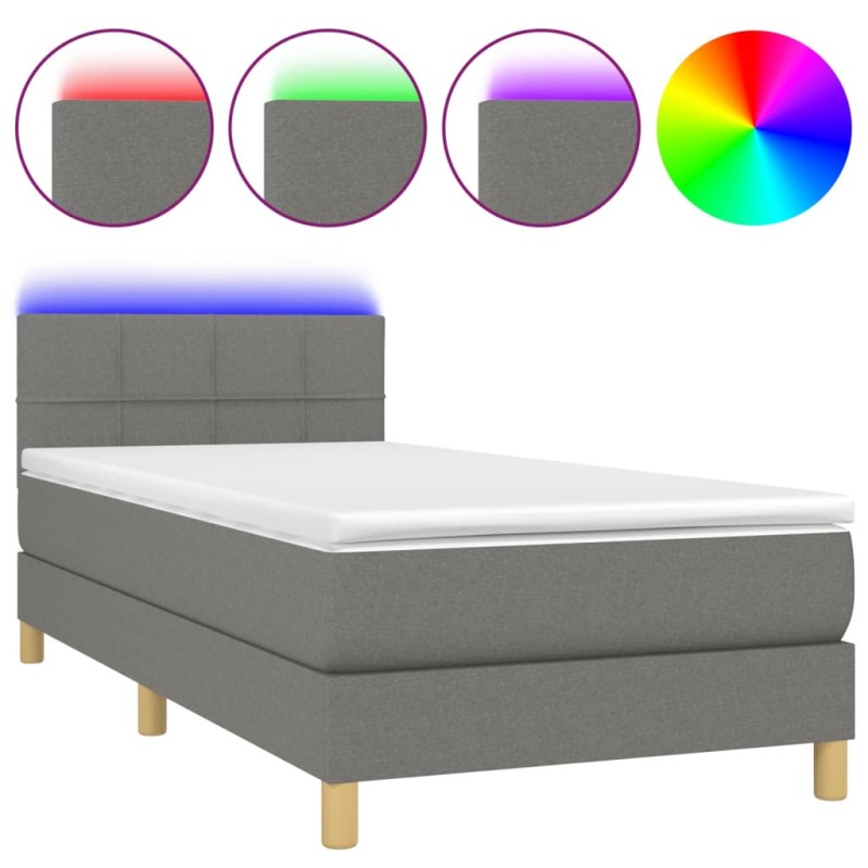 vidaXL Cama box spring con colchón y LED tela gris oscuro 90x200 cm vidaXL Cama box spring con colchón y LED tela gris oscuro 90x200 cm