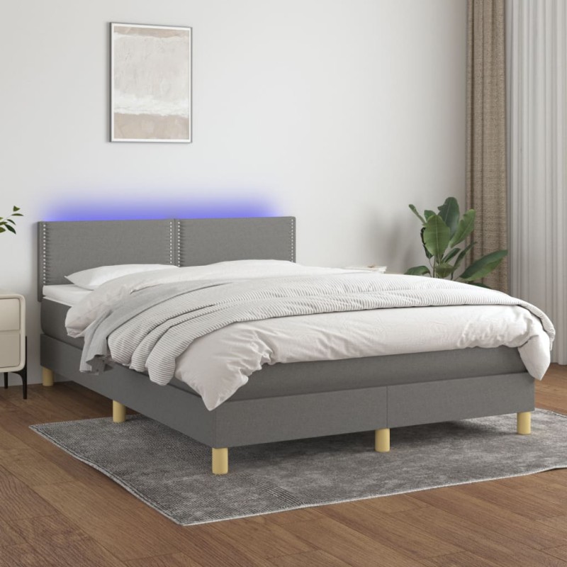 vidaXL Cama box spring colchón y luces LED tela gris oscuro 140x200 cm vidaXL Cama box spring colchón y luces LED tela gris oscuro 140x200 cm