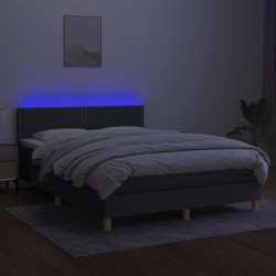 vidaXL Cama box spring colchón y luces LED tela gris oscuro 140x200 cm