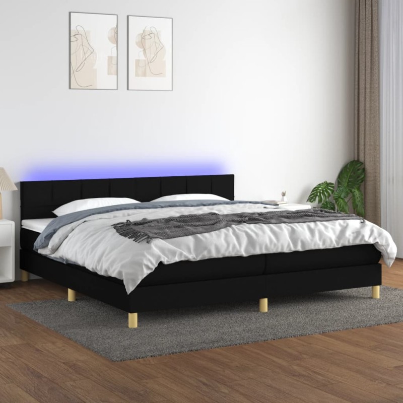 vidaXL Cama box spring con colchón LED tela negro 200x200 cm vidaXL Cama box spring con colchón LED tela negro 200x200 cm