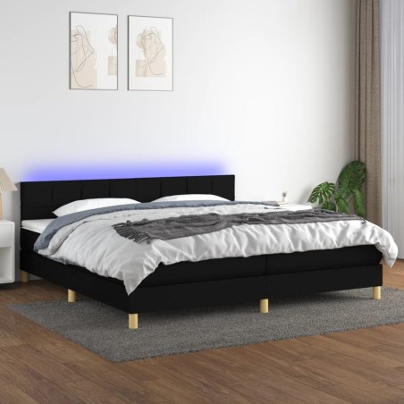 vidaXL Cama box spring con colchón LED tela negro 200x200 cm