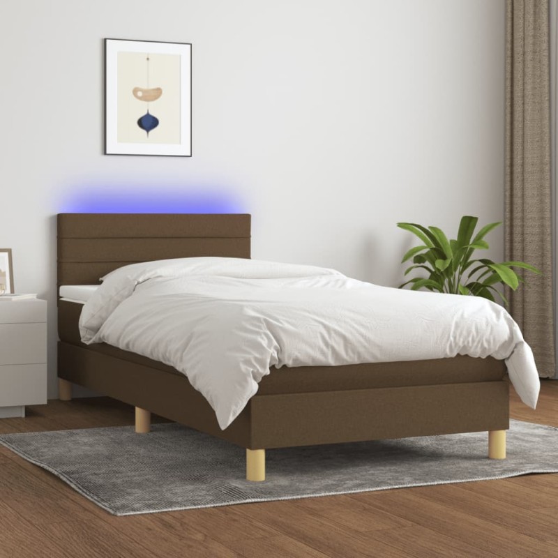 vidaXL Cama box spring con colchón LED tela marrón oscuro 90x190 cm vidaXL Cama box spring con colchón LED tela marrón oscuro 90x190 cm