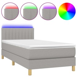 vidaXL Cama box spring colchón y luces LED tela gris claro 90x200 cm