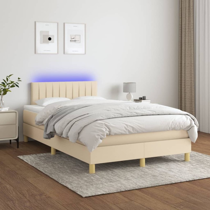vidaXL Cama box spring con colchón y LED tela crema 120x200 cm vidaXL Cama box spring con colchón y LED tela crema 120x200 cm