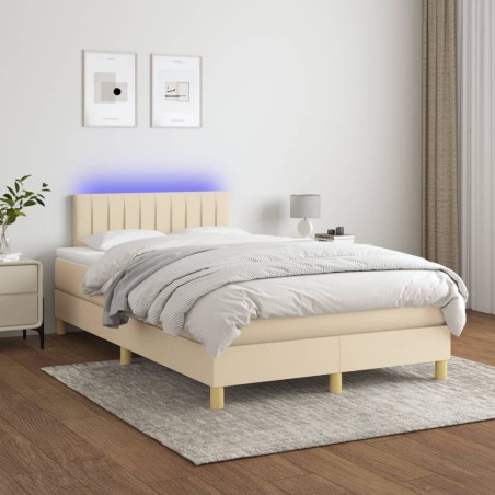 vidaXL Cama box spring con colchón y LED tela crema 120x200 cm