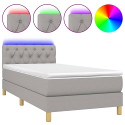 vidaXL Cama box spring con colchón tela y LED gris claro 80x200 cm