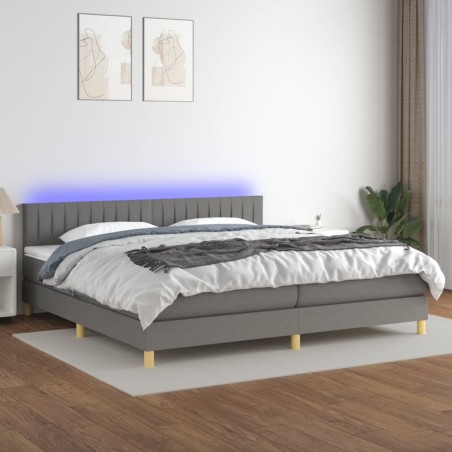 vidaXL Cama box spring con colchón y LED tela gris oscuro 200x200 cm